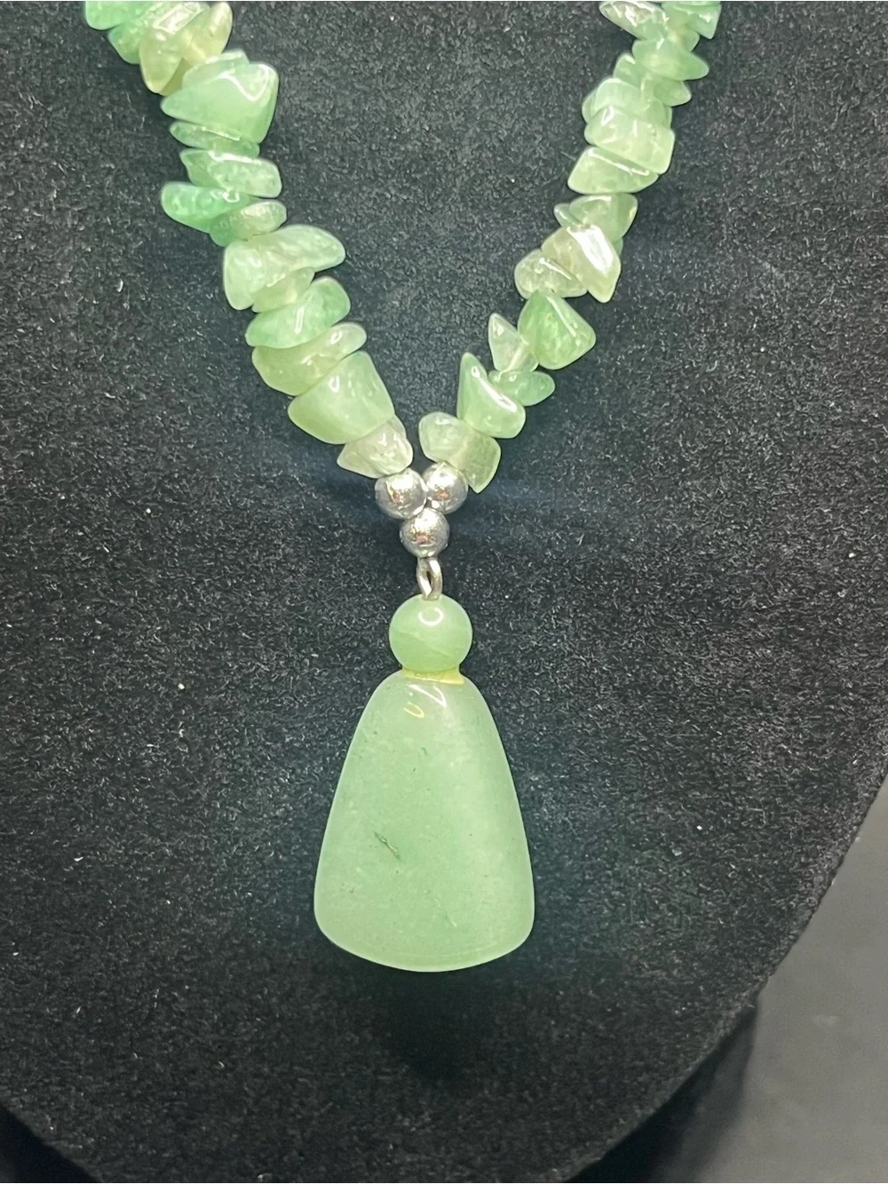 Vintage Green Aventurine Chip Necklace with Aventurine Pendant 20” Natural Stone